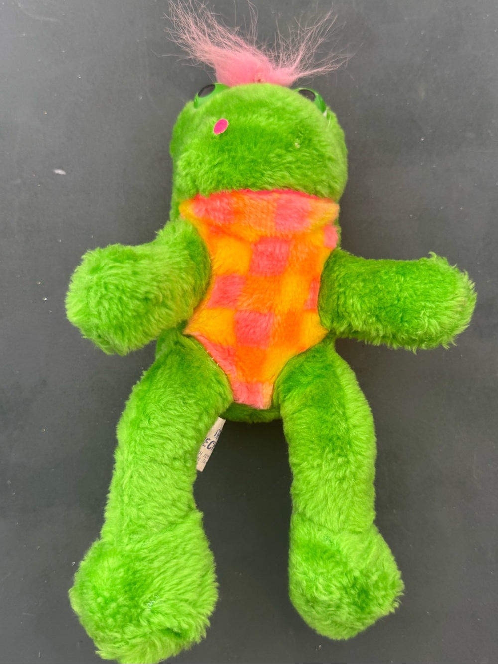 VINTAGE Dan Brechner Stuffed Animal Plush Green Dinosaur 7"